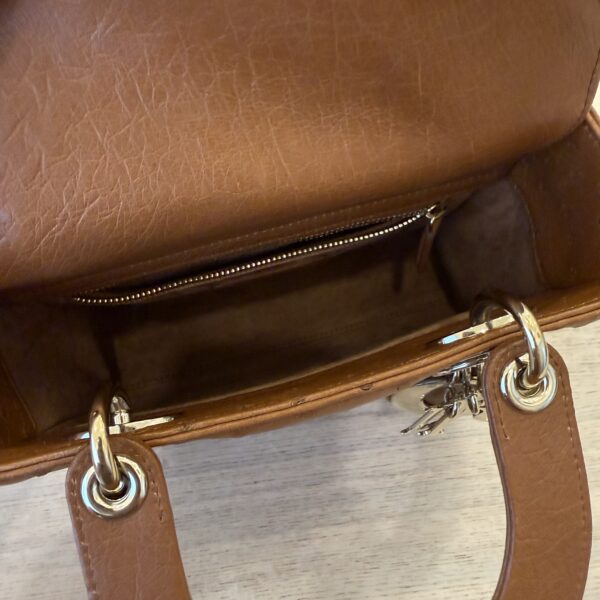 Christian Dior Ostrich Lady Dior Small Caramel Gold Hardware
