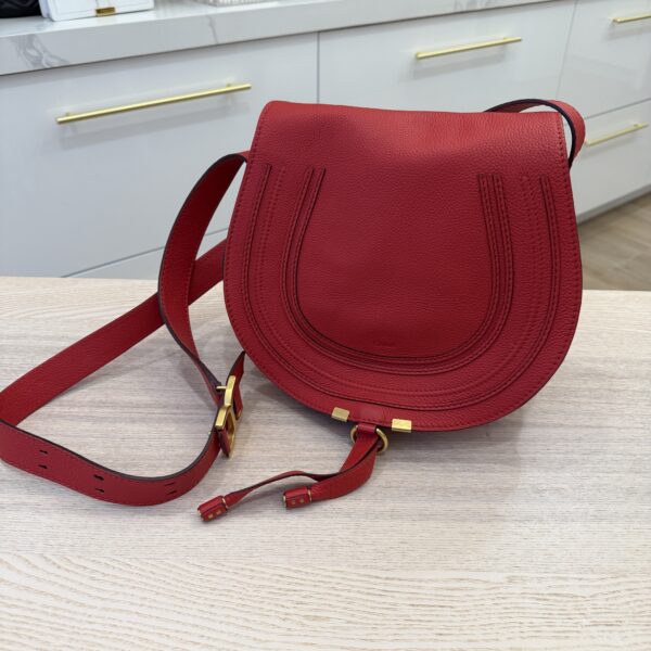 Chloe Calfskin Medium Marcie Round Crossbody Bag Red