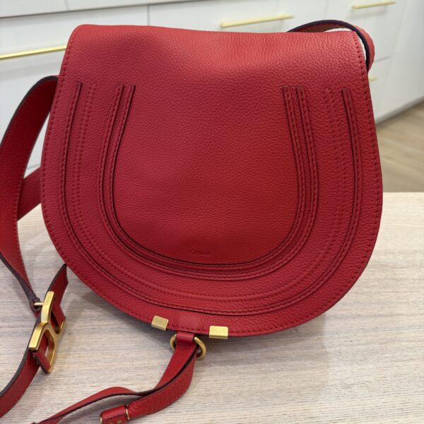Chloe Calfskin Medium Marcie Round Crossbody Bag Red