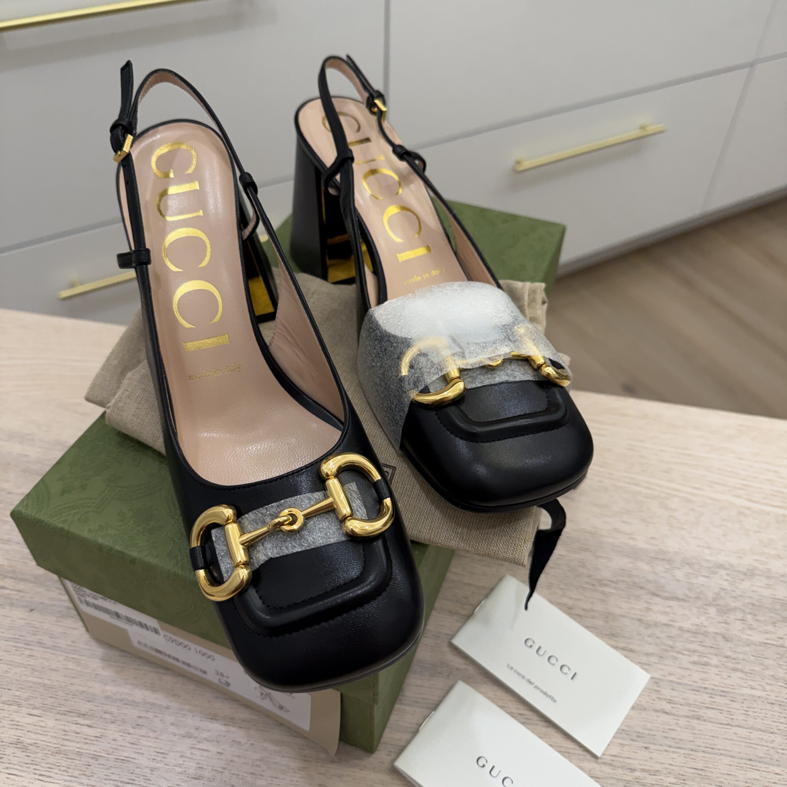Gucci Black Horsebit Block Heels 38.5