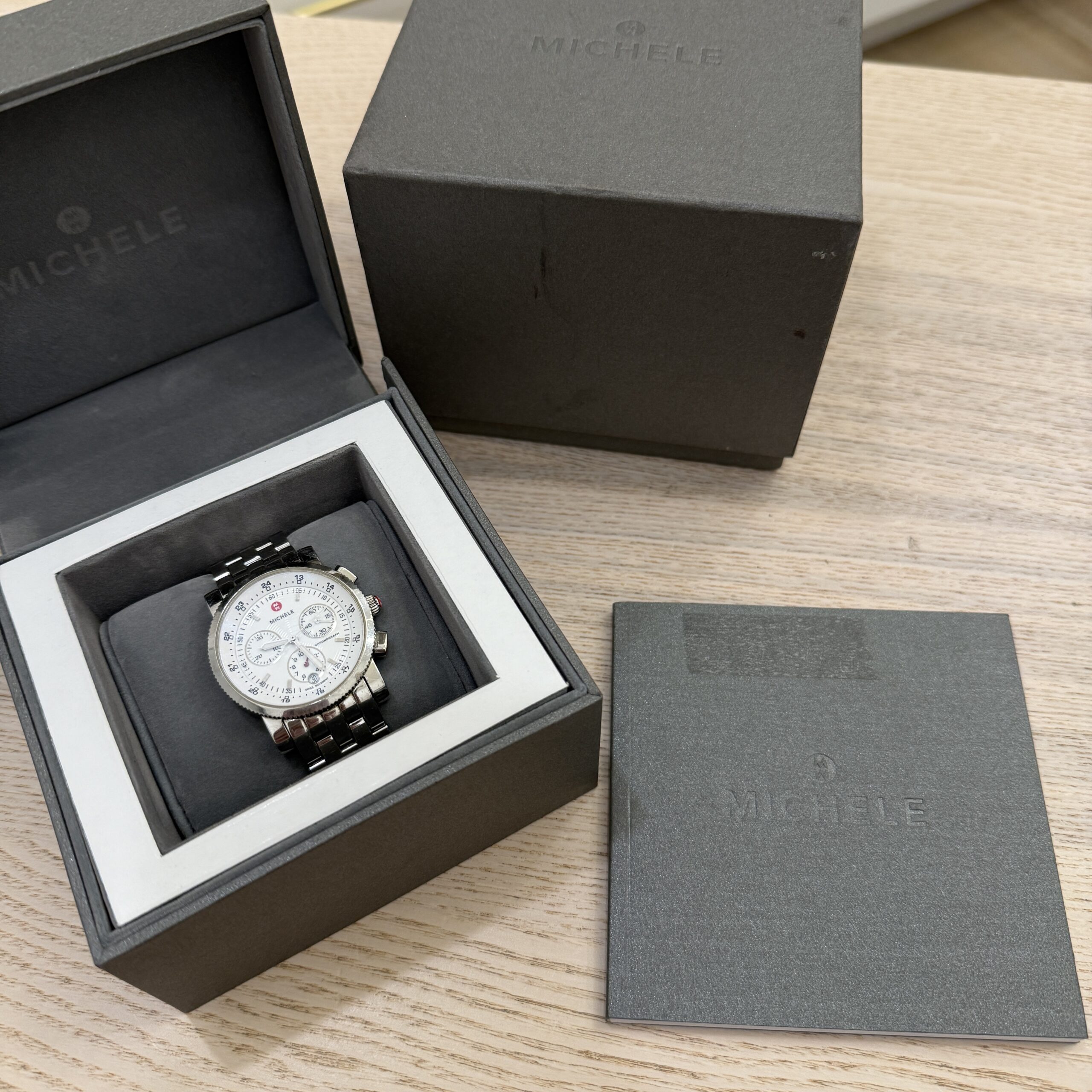 Michele Sport Sail Chronograph Stainless Steel 38mm White Chronograph Dial Watch