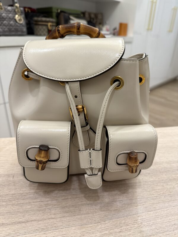 Gucci Calfskin Bamboo Backpack Mystic White