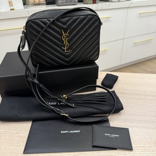 Saint Laurent (YSL) Calfskin Monogram Lou Camera Black Gold Hardware