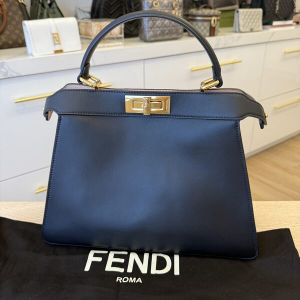Fendi Vitello Seta Shiny Nappa Medium Peekaboo I SEE U Satchel Black Light Rose