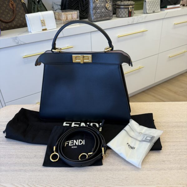Fendi Vitello Seta Shiny Nappa Medium Peekaboo I SEE U Satchel Black Light Rose
