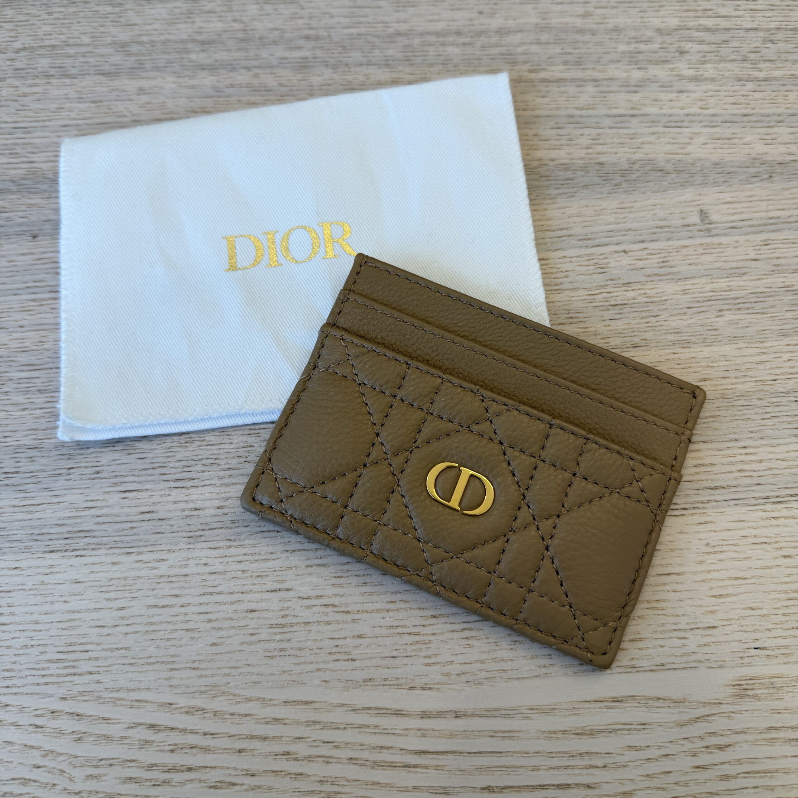 Christian Dior Card Holder Powder Beige Cannage Lambskin