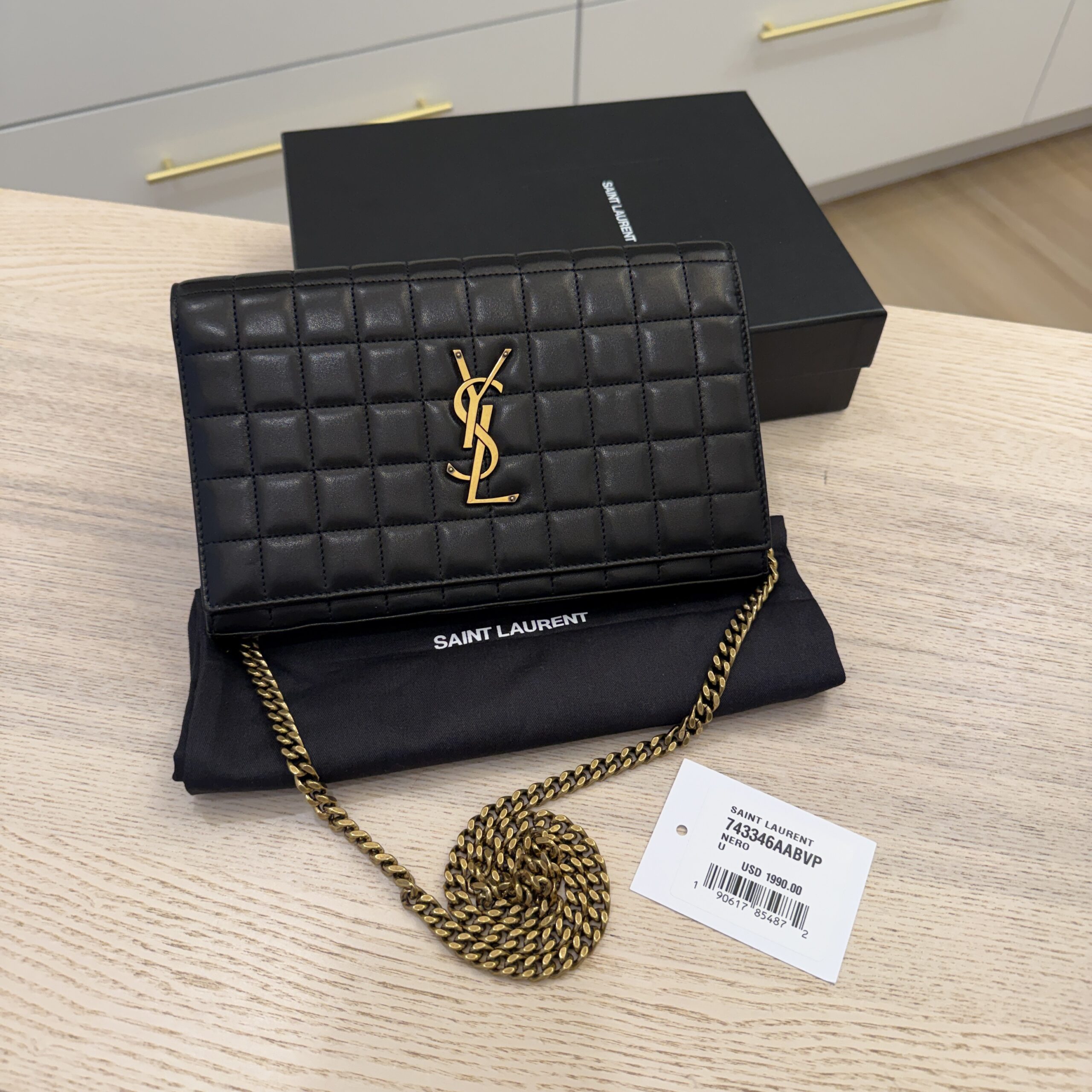 Saint Laurent (YSL) Cassandre YSL Wallet on Chain in Quilted Smooth Leather Black