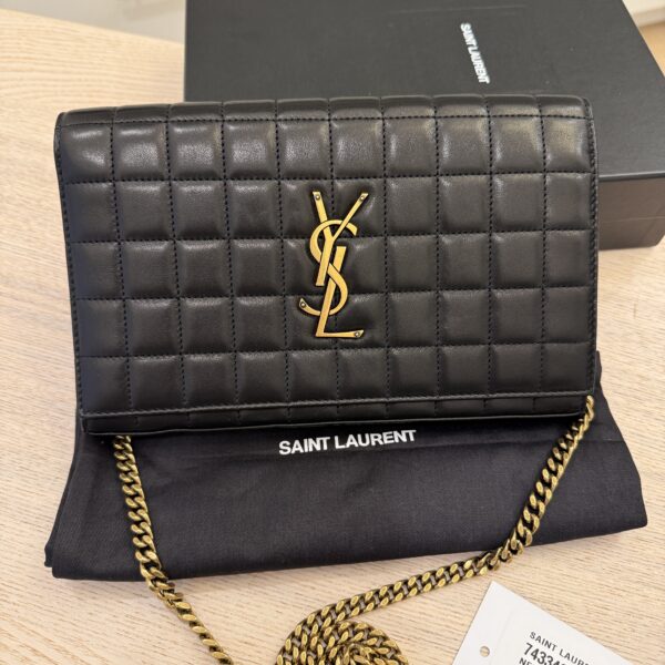 Saint Laurent (YSL) Cassandre YSL Wallet on Chain in Quilted Smooth Leather Black