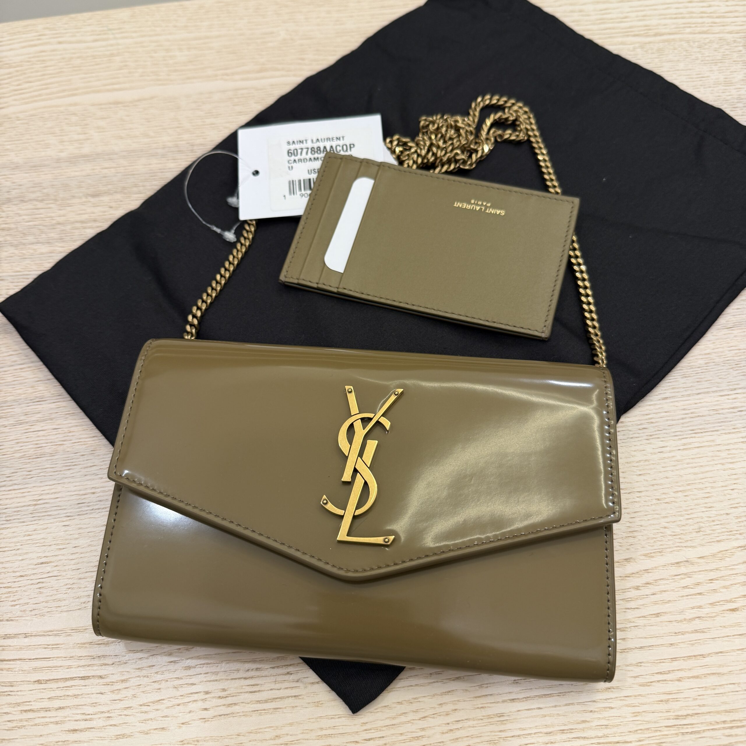 Saint Laurent (YSL) Patent Calfskin Uptown Chain Wallet