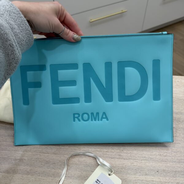 Fendi Leather Zip Large Flat Wristlet Pouch