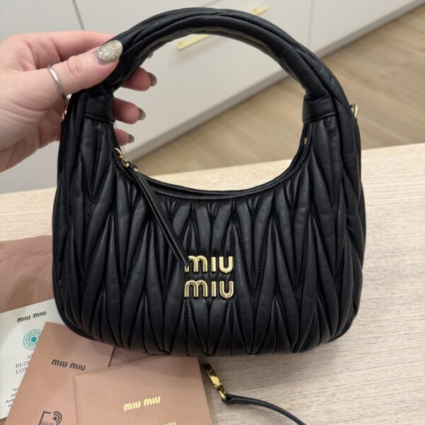 Miu Miu Small Wander Matelassé Nappa Leather Hobo Bag Black