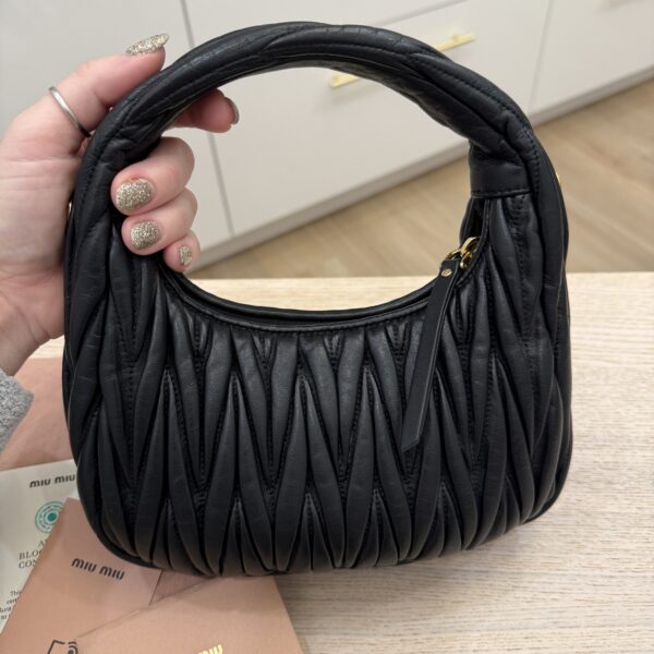 Miu Miu Small Wander Matelassé Nappa Leather Hobo Bag Black