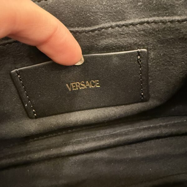 Versace Tag Mini Flap Leather Shoulder Bag Black