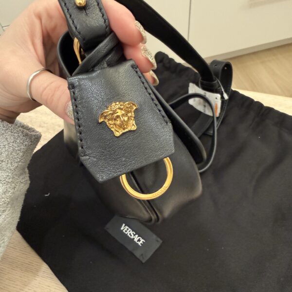 Versace Tag Mini Flap Leather Shoulder Bag Black