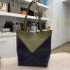 Loewe Medium Puzzle Fold Tote in Shiny Calfskin Olive and Blue Abyss