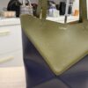 Loewe Medium Puzzle Fold Tote in Shiny Calfskin Olive and Blue Abyss