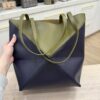Loewe Medium Puzzle Fold Tote in Shiny Calfskin Olive and Blue Abyss