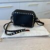 VALENTINO GARAVANI Pebbled Calfskin Rockstud Camera Crossbody Bag Black