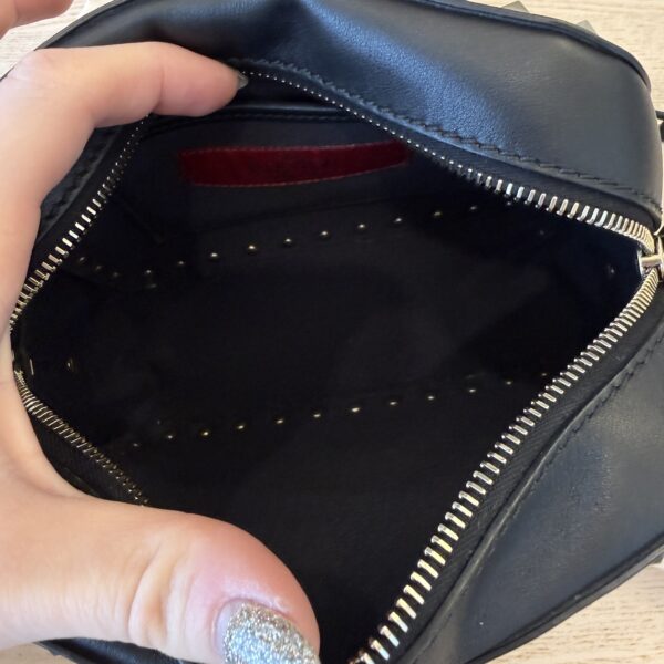 VALENTINO GARAVANI Pebbled Calfskin Rockstud Camera Crossbody Bag Black