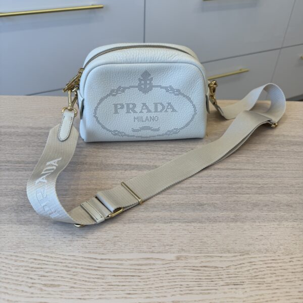 Prada Shoulder Bag Leather White and Gold