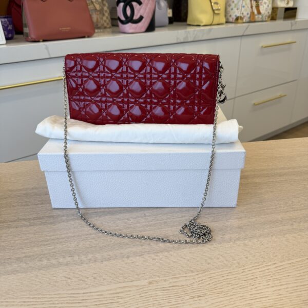 Christian Dior Red Quilted Cannage Patent Leather Lady Dior Clutch Bag