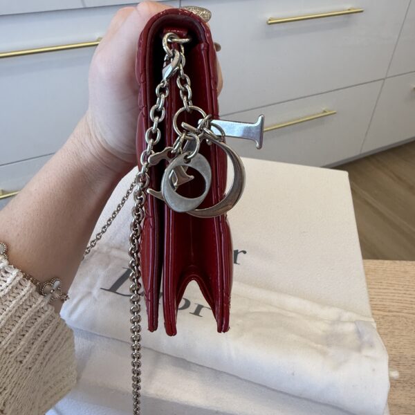 Christian Dior Red Quilted Cannage Patent Leather Lady Dior Clutch Bag