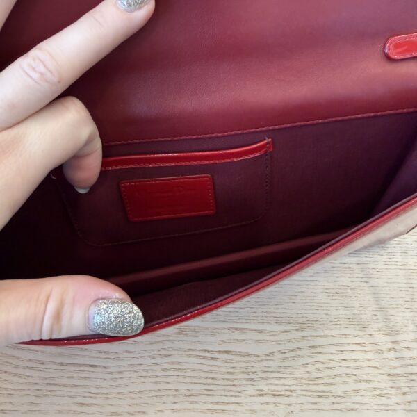 Christian Dior Red Quilted Cannage Patent Leather Lady Dior Clutch Bag