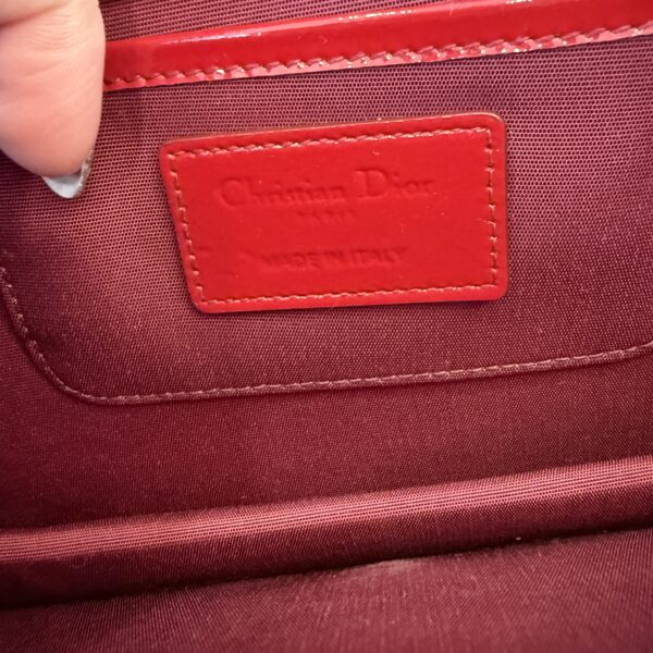 Christian Dior Red Quilted Cannage Patent Leather Lady Dior Clutch Bag