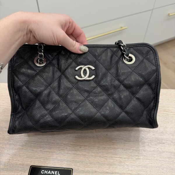 Chanel Small French Riviera Tote Black Silver Hardware