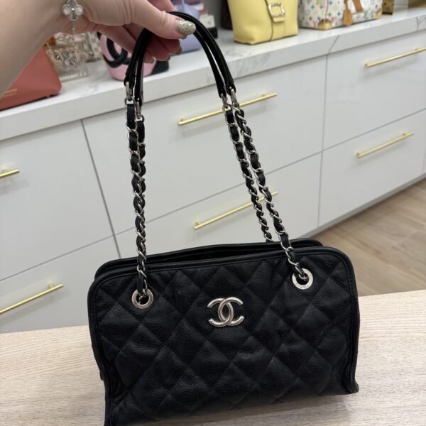 Chanel Small French Riviera Tote Black Silver Hardware