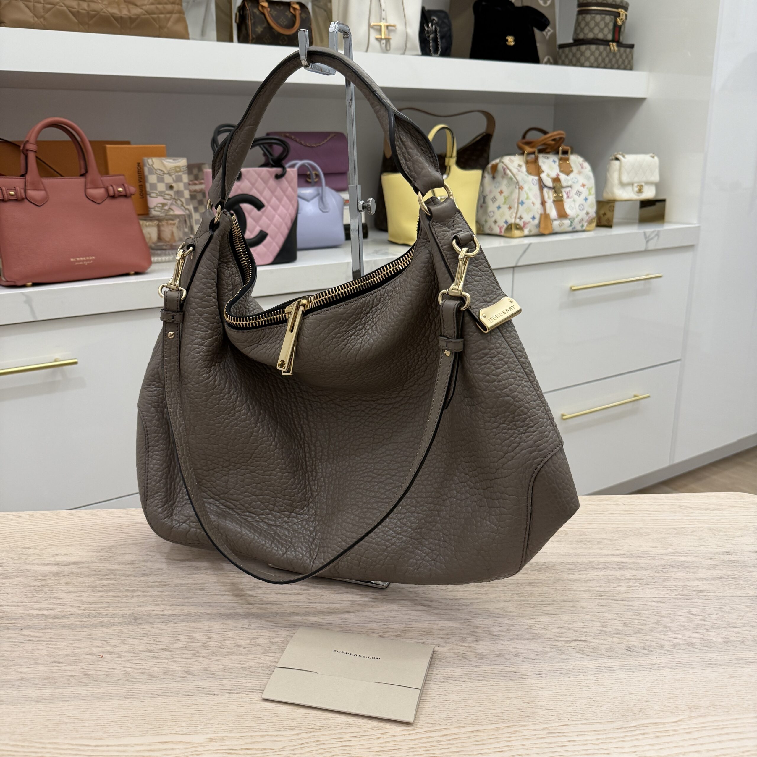 Burberry Grey Grain Leather Small Ledbury Hobo Bag