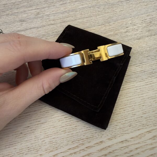 Hermes Enamel Narrow Clic Clac H Bracelet PM White