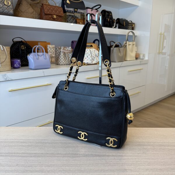 Chanel Caviar Triple CC Shoulder Bag Black 24K Gold Hardware