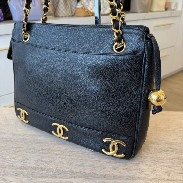 Chanel Caviar Triple CC Shoulder Bag Black 24K Gold Hardware