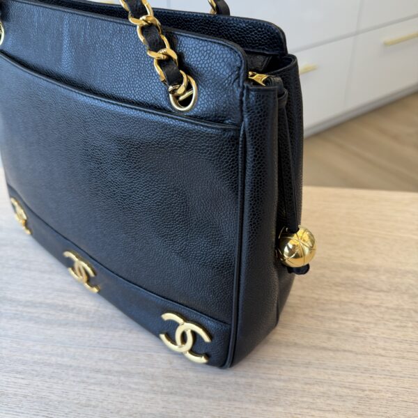 Chanel Caviar Triple CC Shoulder Bag Black 24K Gold Hardware