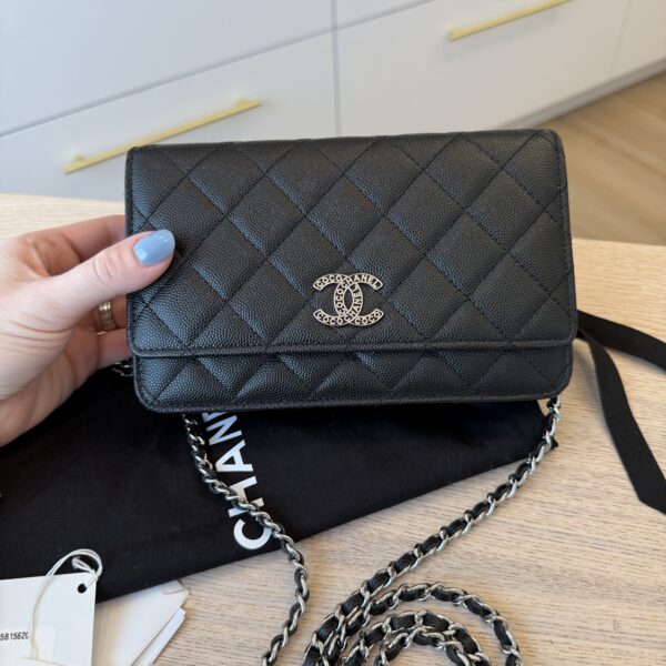 Chanel Caviar Quilted CC Logo Wallet on Chain WOC Black SHW