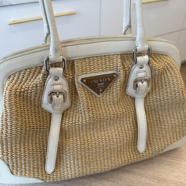 Prada Wicker Tote and Shoulder Bag White