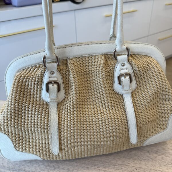 Prada Wicker Tote and Shoulder Bag White