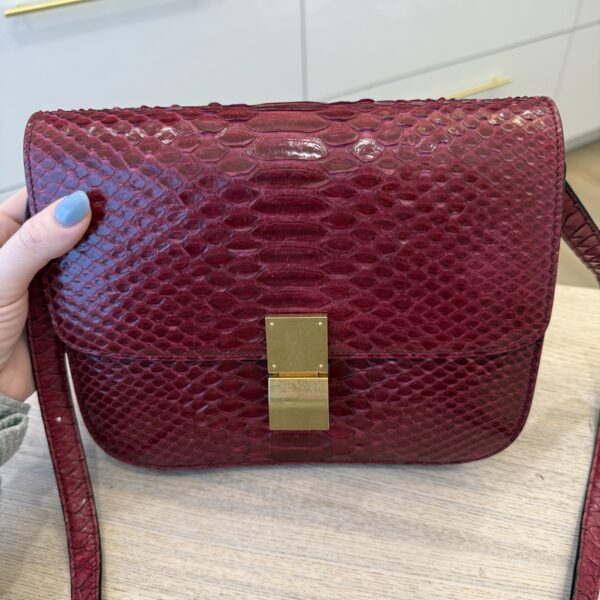 Celine Red/Black Python Medium Classic Box Shoulder Bag