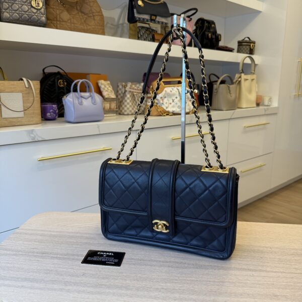 Chanel Leather Medium Elegant CC Flap Bag Navy