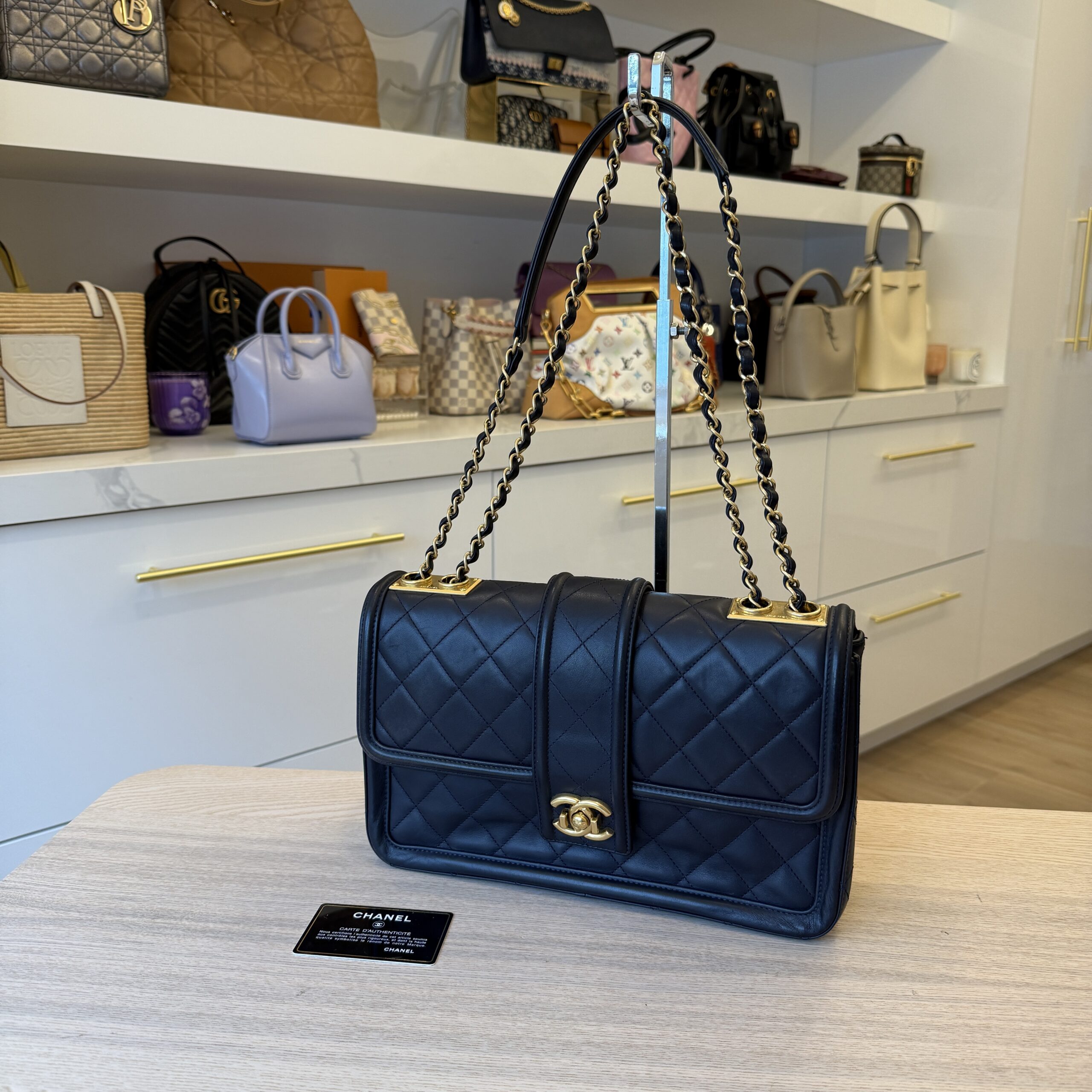 Chanel Leather Medium Elegant CC Flap Bag Navy