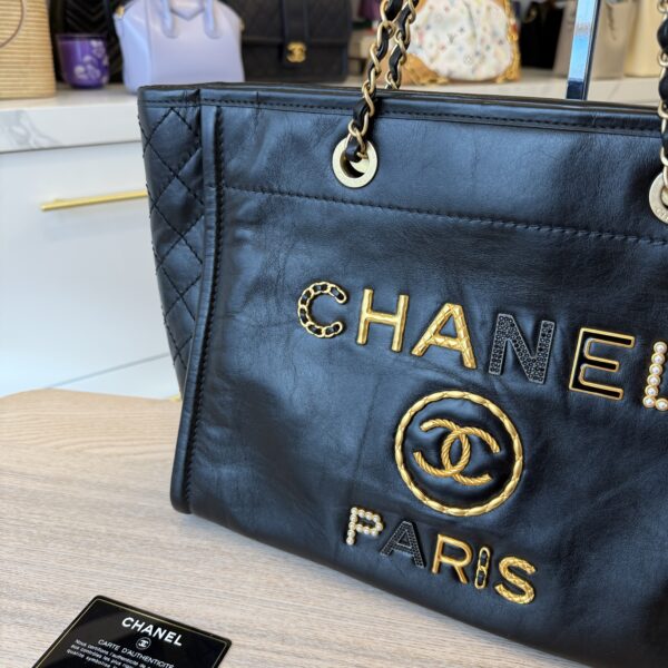 Chanel Aged Calfskin Small Charms Deauville Tote Black