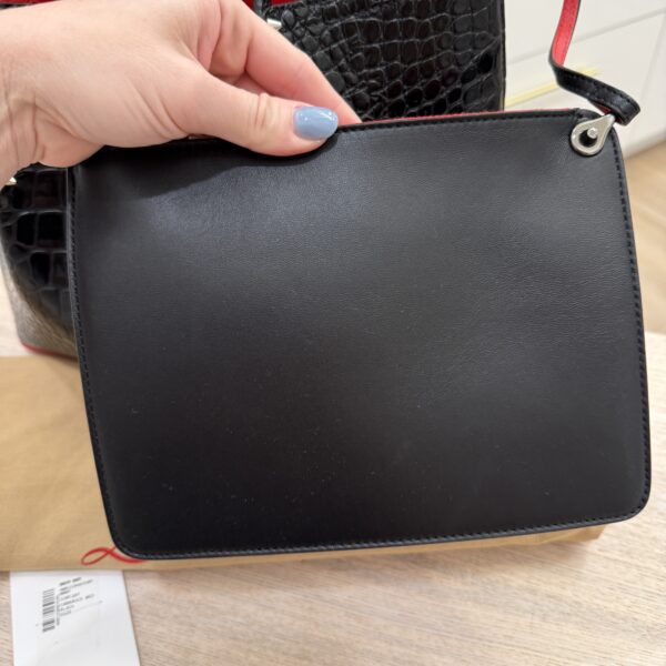 Christian Louboutin Crocodile Embossed Calfskin Spiked Small Cabarock Shopper Tote Black