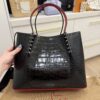 Christian Louboutin Crocodile Embossed Calfskin Spiked Small Cabarock Shopper Tote Black