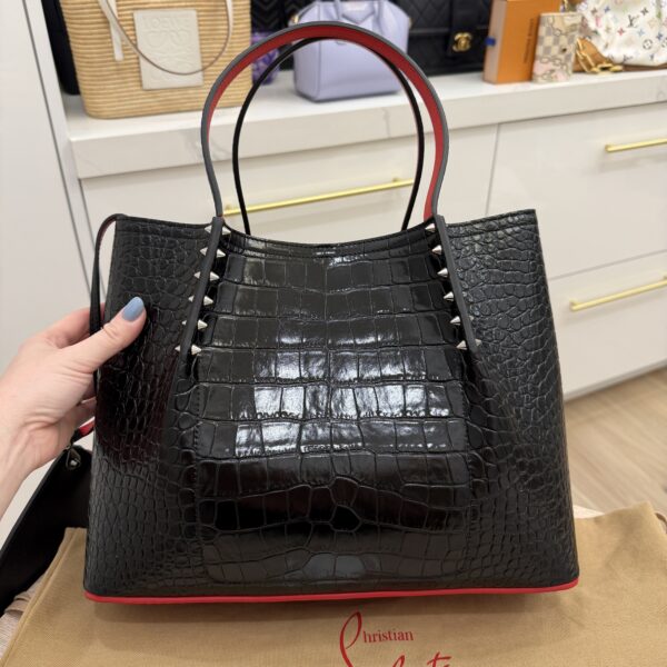 Christian Louboutin Crocodile Embossed Calfskin Spiked Small Cabarock Shopper Tote Black