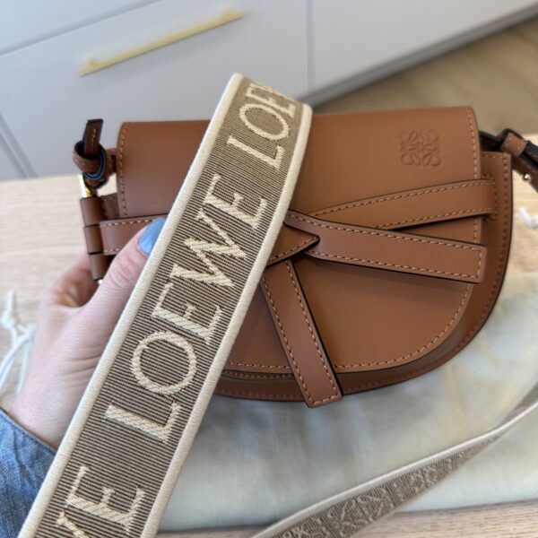 Loewe Mini Gate Dual Bag in Soft Calfskin and Jacquard Tan
