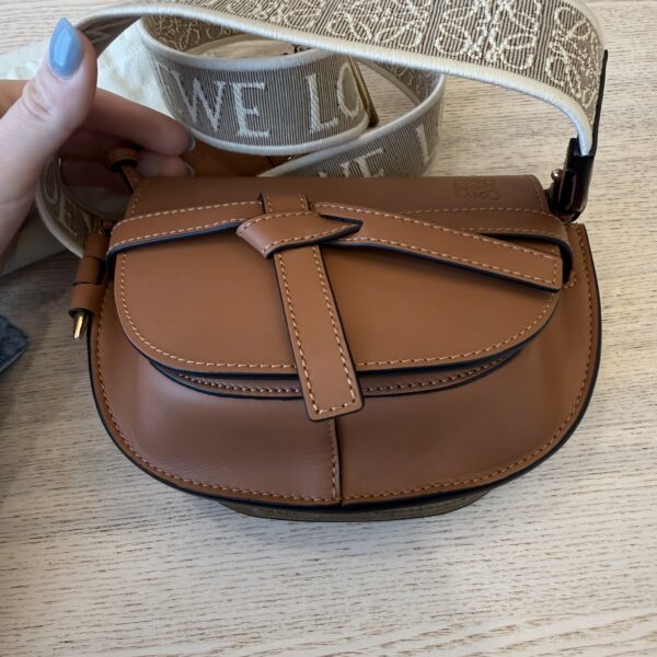 Loewe Mini Gate Dual Bag in Soft Calfskin and Jacquard Tan