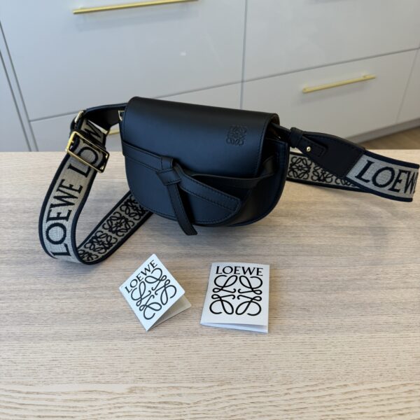 Loewe Mini Gate Dual Bag in Soft Calfskin and Jacquard Black