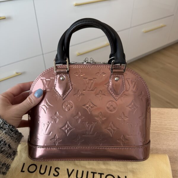 Louis Vuitton Alma Handbag Metallic Monogram Vernis with Leather BB