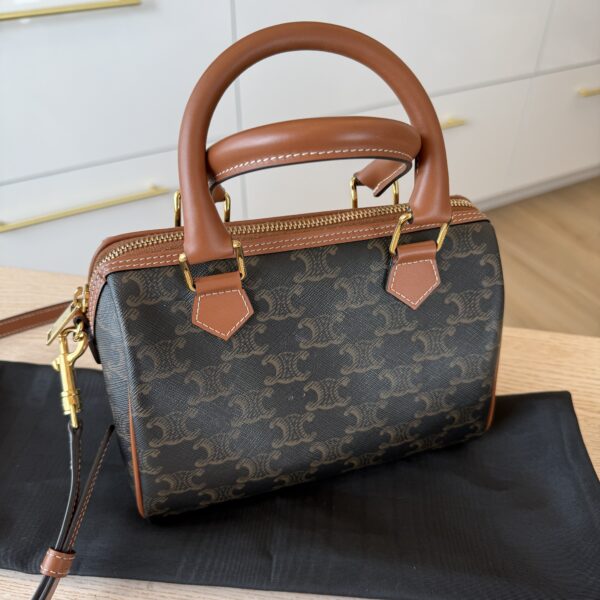 Celine Small Boston in Triomphe Canvas and Calfskin